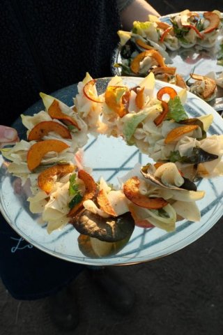 Chicorée-Schiffchen mit Kohlrabi und Kürbis