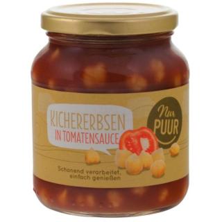 Glas Kichererbsen in Tomatensauce