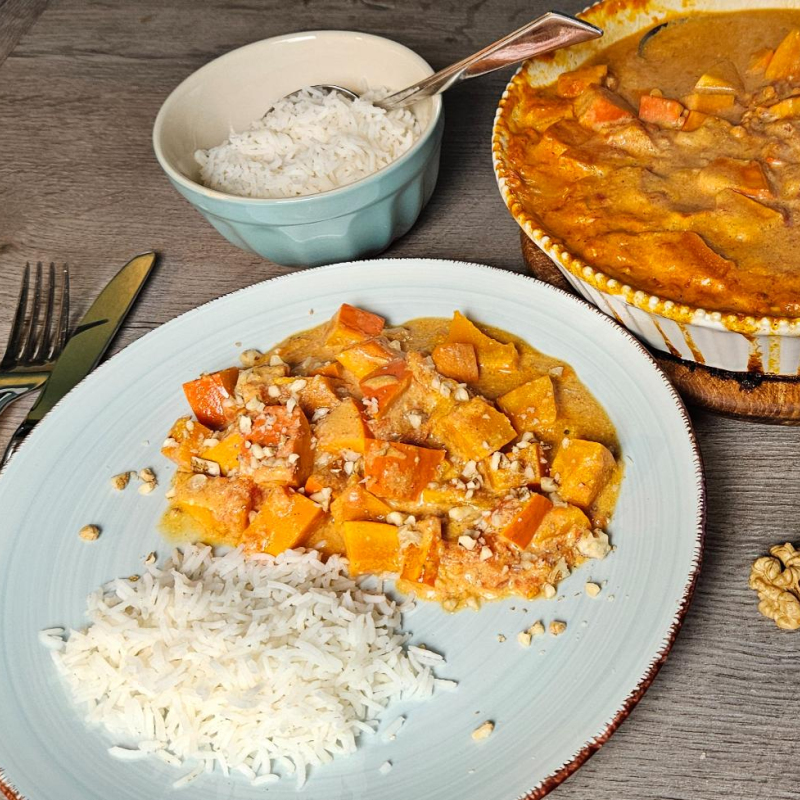 Hokkaido Kürbis-Linsen-Curry aus dem Ofen