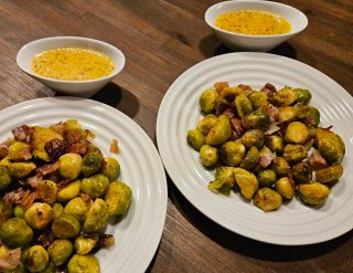 Rosenkohl im Ofen überbacken mit Schinkenwürfel un