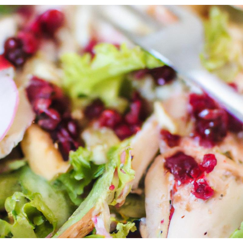 Salat mit Hähnchenstreifen und Heidelbeerdressing