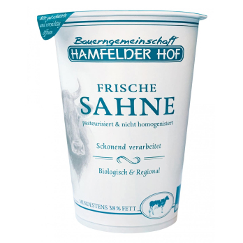 Frische Sahne pasteur. 38 % Fett