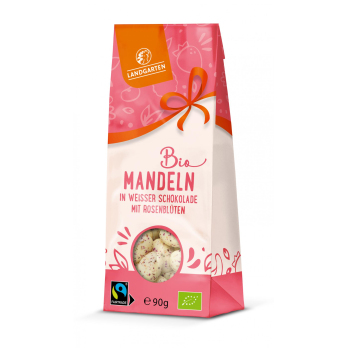Mandeln in weißer Zitronen Schokolade Rosenblüte